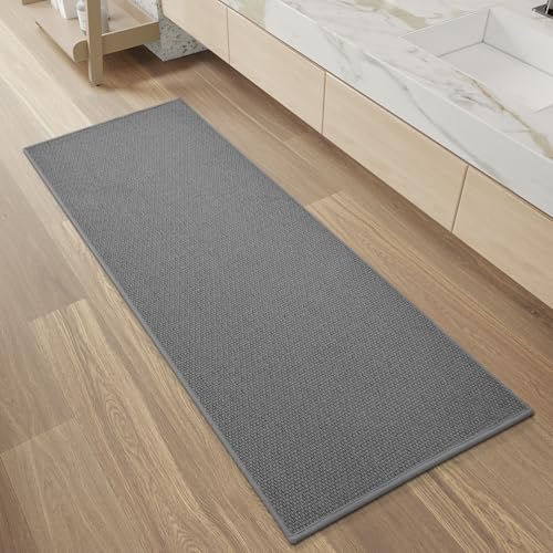 PADOOR Non-Slip Bath-Mats, Rubber-Backing Braided Absorbent Bath Mat Machine Washable Thin Bath Rugs Fit Under Door Quick Dry, 24x47 Grey Grey 24''x47