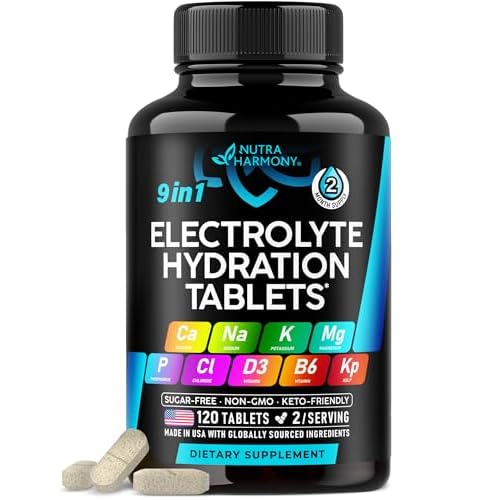 Electrolytes - Electrolyte Tablets with Magnesium, Sodium, Potassium, Chloride, Vitamins D3 & B6, Kelp Powder - Salt Pills - Made in USA - Oral Tablet