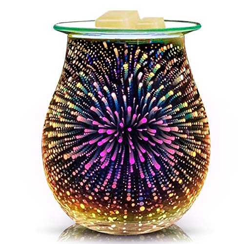 EQUSUPRO 3D Glass Electric Wax Melts Warmer Wax Burner Melter Fragrance Warmer for Home Office Bedroom Living Room Gifts & Decor (3D Fireworks) Multic