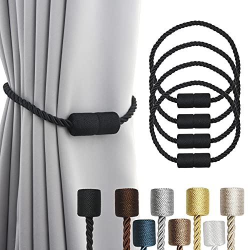 4 Pack Strong Magnetic Curtain Tiebacks Outdoor Elegant Decorative Tie Backs Modern Rope Tiebacks for Drapes Window Curtain Holdbacks for Draperies- B