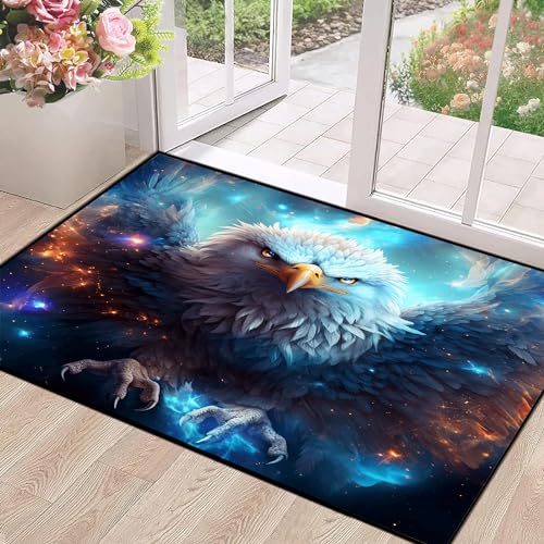 Galaxy Bald Eagle Rug for Bedroom Living Room Fierce Animal Area Rugs Washable Indoor Colorful Throw Rugs Carpet for Kids Teens Women Floor Mat Door P