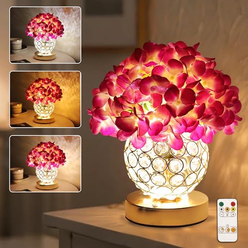 Artificial Purple Hydrangea Flower Lamp with Remote Control, Hydrangea Flower LED Night Light for Bedroom Coffee Shop Wedding Decor, Gifts for Women M