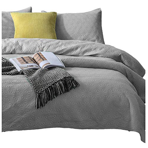 KASENTEX Quilted Coverlet Set-Pre Washed-Luxury Microfiber Soft Warm Bedding-Solid Colors Bedspread-Contemporary Star Design, King + 2 Shams, Flint Gr