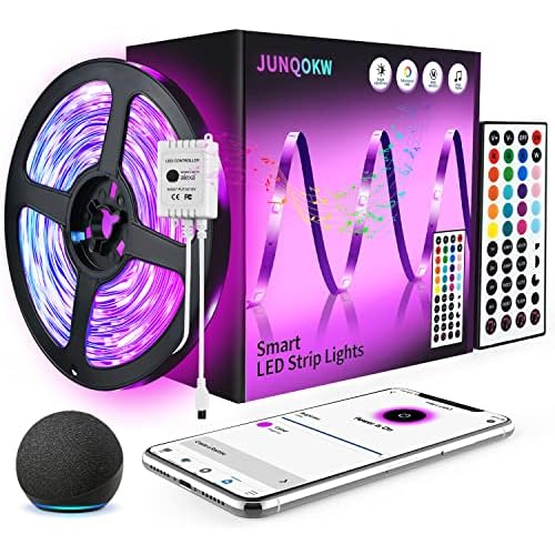 65.6ft Smart LED Strip Lights for Bedroom Music Sync LED Light Strips Work with Alexa,5050 RGB Color Changing LED Kit Lights with 44 Keys IR Remote Co