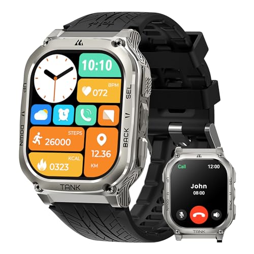 KOSPET Tank M3 Smartwatch Herren，5ATM Wasserdicht，60+ Tage Lange Akkulaufzeit，Bluetooth Anrufen Fitnessuhr mit 1.96 AMOLED Always-on Display，K