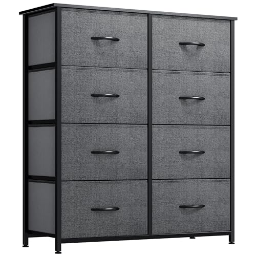 YITAHOME Dresser for Bedroom, Fabric Dresser with 8 Drawers, Tall Chest of Drawers for Closet A-black Grey Modern
