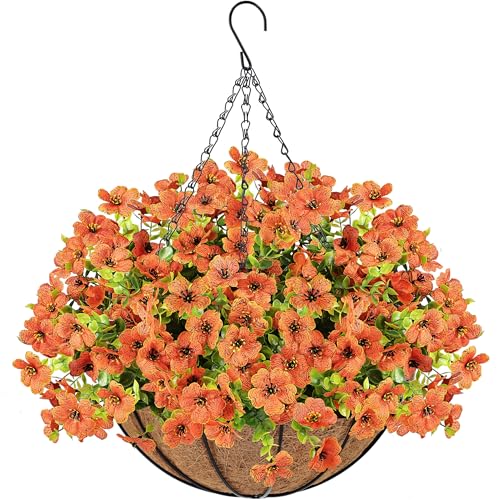 Der Rose Fall Autumn Artificial Mums Hanging Flowers Basket for Outdoors Fake Hanging Plants Fall Decoration UV Resistant for Home Garden Front Porch