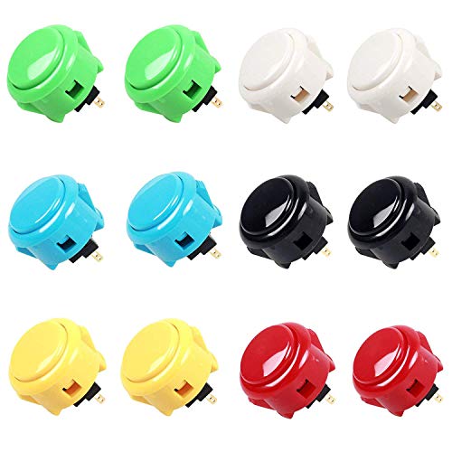Sanwa 12 pcs OBSF-30 Original Push Button 30mm - for Arcade Jamma Video Game & Arcade Joystick Games Console (Color) - (Each Color of 2 Pcs) Use for A