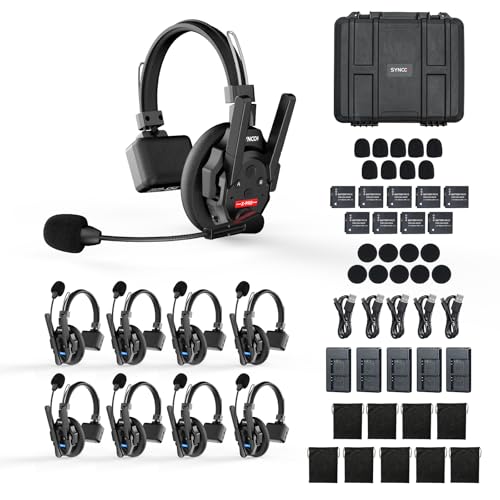 SYNCO XTALK XPRO Wireless Communication Headset System, 9 Person Full Duplex 2.4GHz Wireless Headsets with 24H Battery Life 500m-1640ft Noise Reductio
