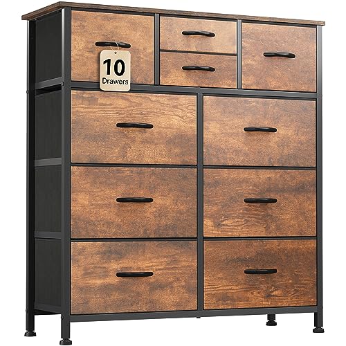 YITAHOME 10 Drawer Dresser, Dresser for Bedroom, Fabric Storage Dresser, Chest of Drawers for Living Room, Hallway, Closets - Sturdy Steel Frame, Wood