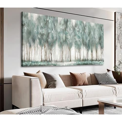 NINEASO Abstract Forest Canvas Wall Art - Grey Teal Foggy Trees Pictures Abstract Misty Woods Wall Decor Modern Botanical Painting Print Artwork for L