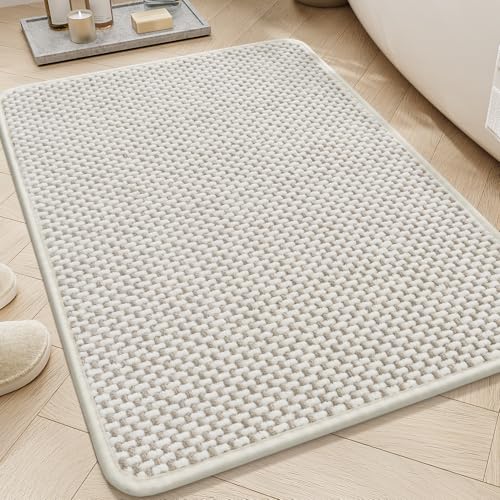 AMOAMI Chenille Bath Mat Super Absorbent Bathroom Mat Quick Dry Bath Mats for Bathroom Rubber Backed Bathroom Rugs Non Slip Washable Fit Under Door, F