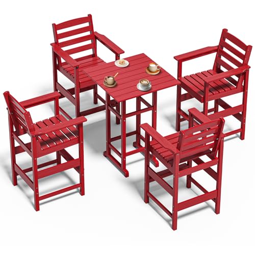 Adirondack Bar High Chair Set 5-Pieces,Adirondack Bar Chairs Set of 4 with Table,HDPE All-Weather Patio Furniture for Balcony, Backyard, Poolside –R