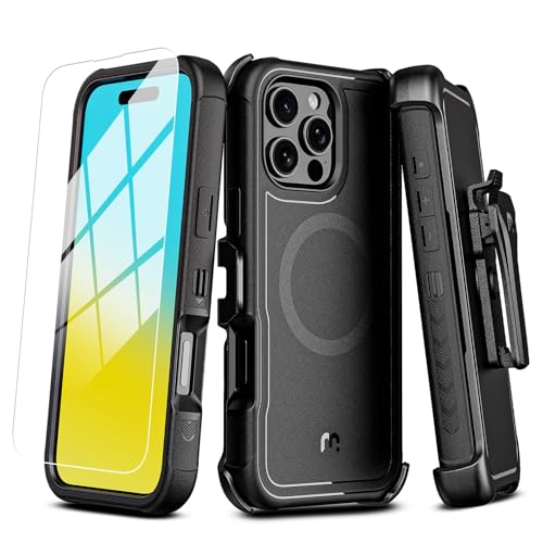 M MYBAT PRO for iPhone 16 Pro Max Case,Maverick Series Case with Belt Clip Holster,[Compatible with Magsafe] w-Screen Protector,Anti-Drop,Shockproof,w