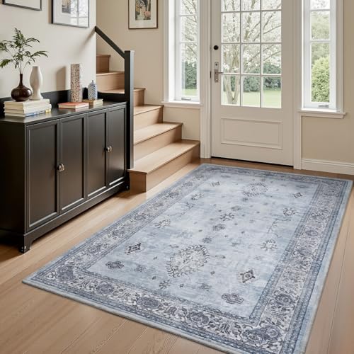 AMOAMI-Vintage Area Rug 4x6 Blue Rugs for Living Room-Soft Living Room Rug Non Slip Rugs for Bedroom Carpet Machine Washable Rug for Dining Room Bedsi