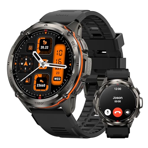 KOSPET Tank T3 Ultra GPS Smartwatch Herren,5ATM Wasserdicht，60+Tage Akkulaufzeit, Bluetooth anrufen，Fitnessuhr mit 1,43" AMOLED Display,KI Spracha