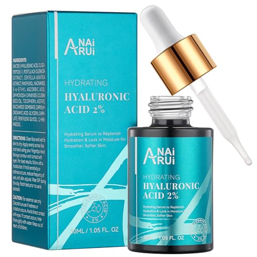 ANAI RUI Hyaluronic Acid Serum for Skin 2% with Vitamin B5, C& E - Intense Hydration + Moisturizer, Plumps & Increase Firmness, Non-greasy, Paraben-fr