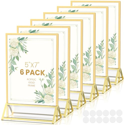 Acrylic Sign Holder 5X7 Gold Frames Double-Sided Gold Picture Frames for Flyer Holder Menu Holder Wedding Table Number Holder Christmas Photo Frame wi