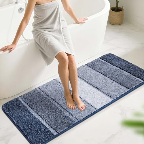 COSY HOMEER Bathroom Rugs 59"x20", Ultra Soft Absorbent Bath Mat with Non-Slip TPR Backing, Machine Washable Shaggy Rug for Bathroom Floor, Dark Blue