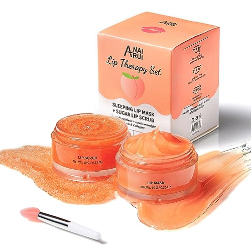 ANAI RUI Lip Care Kit - Mask & Scrub Set, Gift for Mother Girls, Overnight Treatment With Sleeping Mask & Sugar Exfoliator, Moisturizer for Dry, Chapp