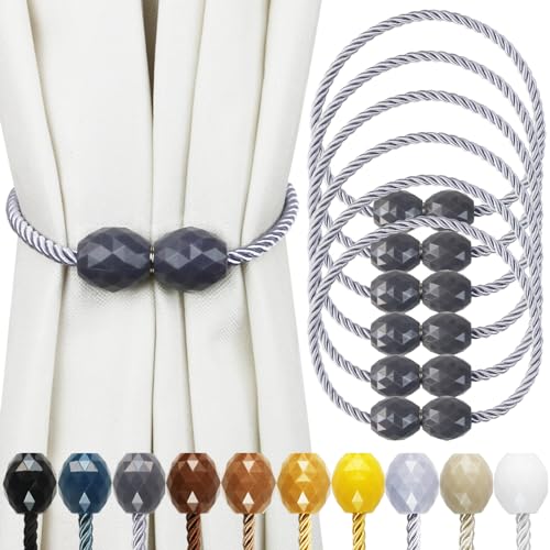 Strong Magnetic Curtain Tiebacks Grey 6 Pack Decorative Tie Backs Outdoor Curtain Rope Tiebacks Elegant Curtain Holdbacks for Drapes