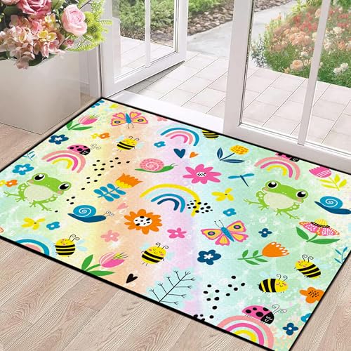 2' x 3' Kids Cartoon Rug Rainbow Frog Butterfly Floral Cute Animal Area Rugs for Kids Boys Girls Children Bedroom Playroom Carpet Living Room Decor Ra