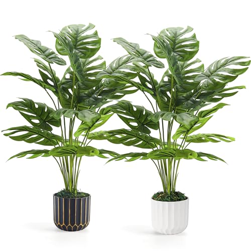 Der Rose 2Packs 28'' Fake Plants Tall Artificial Monstera Faux Plants Indoor for Living Room Home House Decor