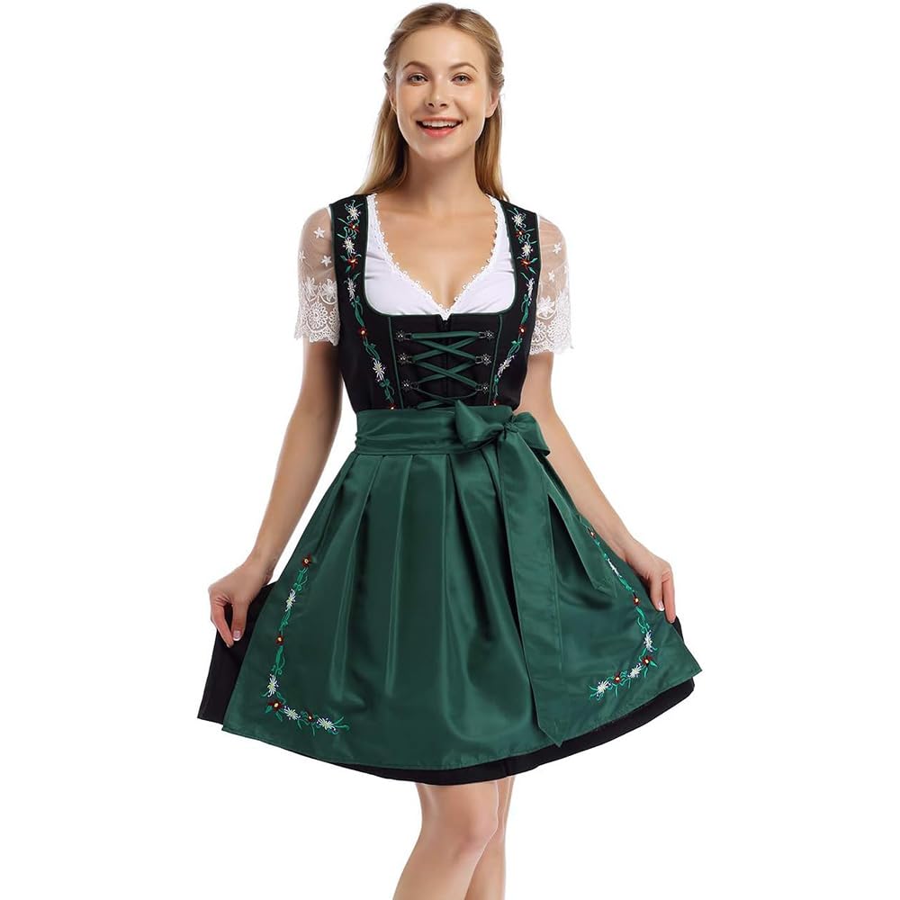 Garvee Women's Oktoberfest German Dirndl Dress 2 Pieces Beer Girl Costume Green M