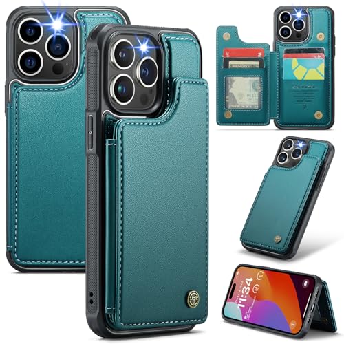 for iPhone 14 Pro Case with RFID Blocking and 4 Credit Card Holder, Premium Durable Slim Leather Magnetic Clasp Kickstand Heavy Duty Shockproof Protec