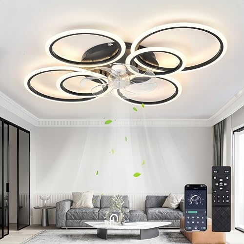 Deckenventilator Mit Beleuchtung Und Fernbedienung,85W,6800LM Lampe Mit Ventilator,100cm Led Dimmbar Deckenleuchte Mit Ventilator,6-Gang Ceiling Fan w