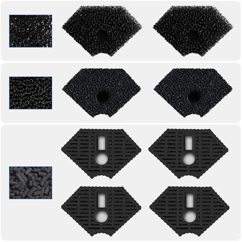 AquaMiracle Turtle Aquarium Filter Replacement Sponge, Turtle Tank Filter Replacement Parts, Including 2 x Coarse Sponge, 2 x Fine Sponge & 4 x Activa