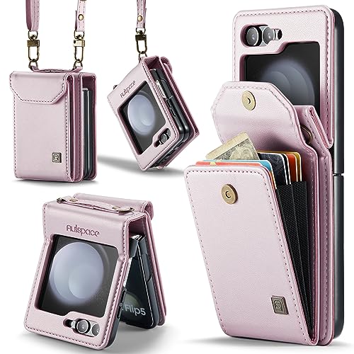 for Samsung Galaxy Z Flip 6 Accordion Crossbody Wallet Case, RFID Blocking Card Holder Slots Retro PU Leather Strap Wristlet with Magnetic Closure .Pi