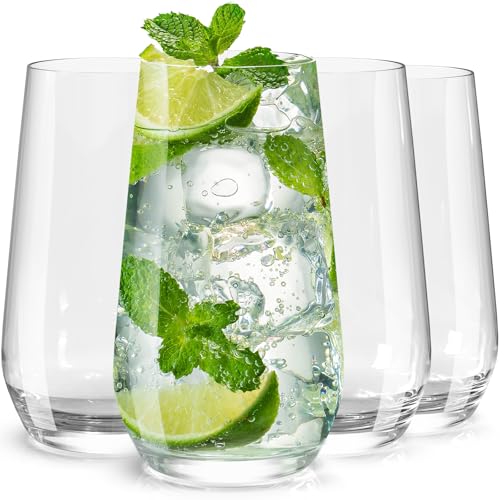 Drinking Glasses Set of 4, 16.4 oz Clear Glass Tumbler, Water Glasses for Beer, Juice, Mojito, Iced Tea, Dishwasher Safe Glassware,Gifts for Dad 4pcs