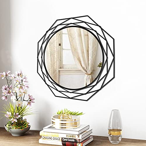 Decorative Wall Mirror Round Mirrors - Black 24 Inches Geometric Circle Mirror Personality Hanging Mirrors for Living Room, Bathroom, Bedroom, Entrywa