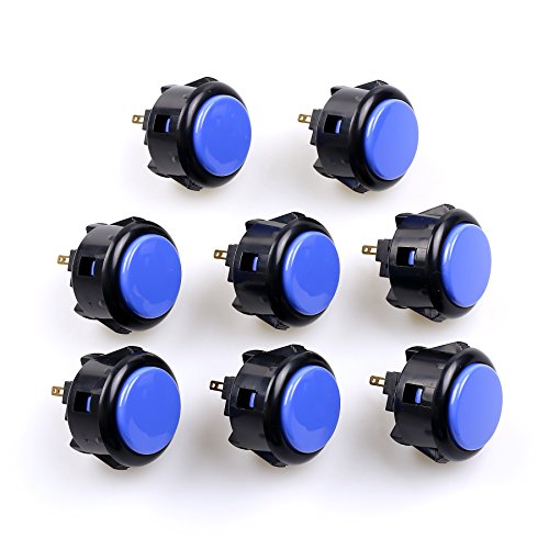 Sanwa 8 pcs OBSF-30 Original Push Button 30mm - for Arcade Jamma Video Game & Arcade Joystick Games Console (Black & Blue), Use for Arcade Game Machin