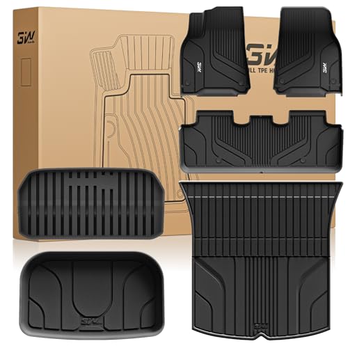 3W Tesla Model Y Floor Mats 2020-2024 2025(Not for Juniper), TPE Floor Liner, Cargo Liner Custom Fit Model Y Accessories All Weather Black, 5-Seater 2