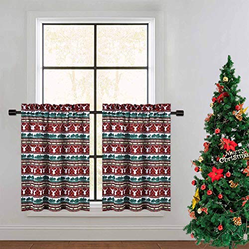 Garvee Christmas Reindeer Plaid Farmhouse Home Decor Short Tier Curtains for Kitchen Cafe Bathroom Window Curtains, Spice Brown, 30 Inch Length