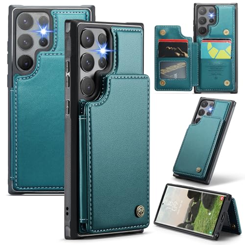 for Samsung Galaxy S24 Ultra Wallet Case with RFID Blocking and 5 Credit Card Holder, Premium Durable Slim Leather Magnetic Clasp Kickstand Heavy Duty