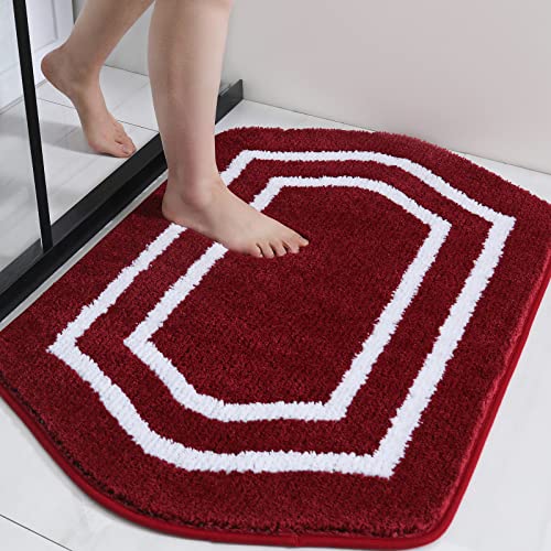 COSY HOMEER Extra Thick Bath Linen Sets Rugs - Anti-Slip Bath Mats Soft Plush 100% Strong Polyester Living Room Bathroom Water Absorbent(Red,17x27 - I