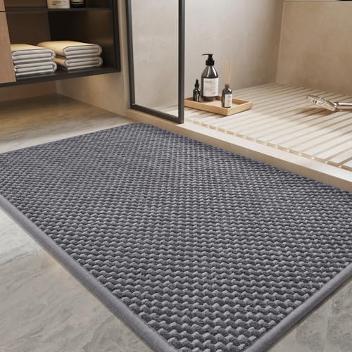PADOOR-Bath Mat-Super Absorbent Chenille Bathroom Mats-Rubber Backed Bath Mats for Bathroom Non Slip, Machine Washable Bathroom Rugs Front of Bathtub,
