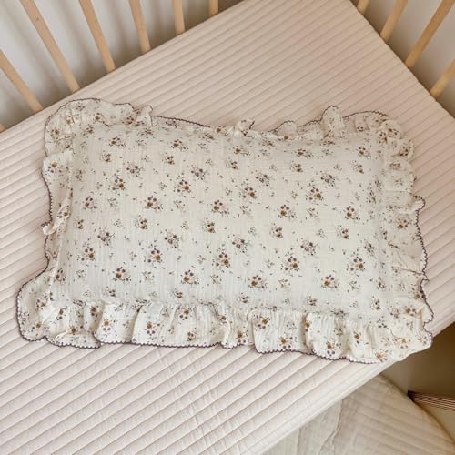 BuLuTu Shabby Chic Floral Toddler Pillow Cases Muslin Standard Size Pillowcases for Girls Kids Nursery Pillow Cover for Toddler Bed, Envelope Closure,