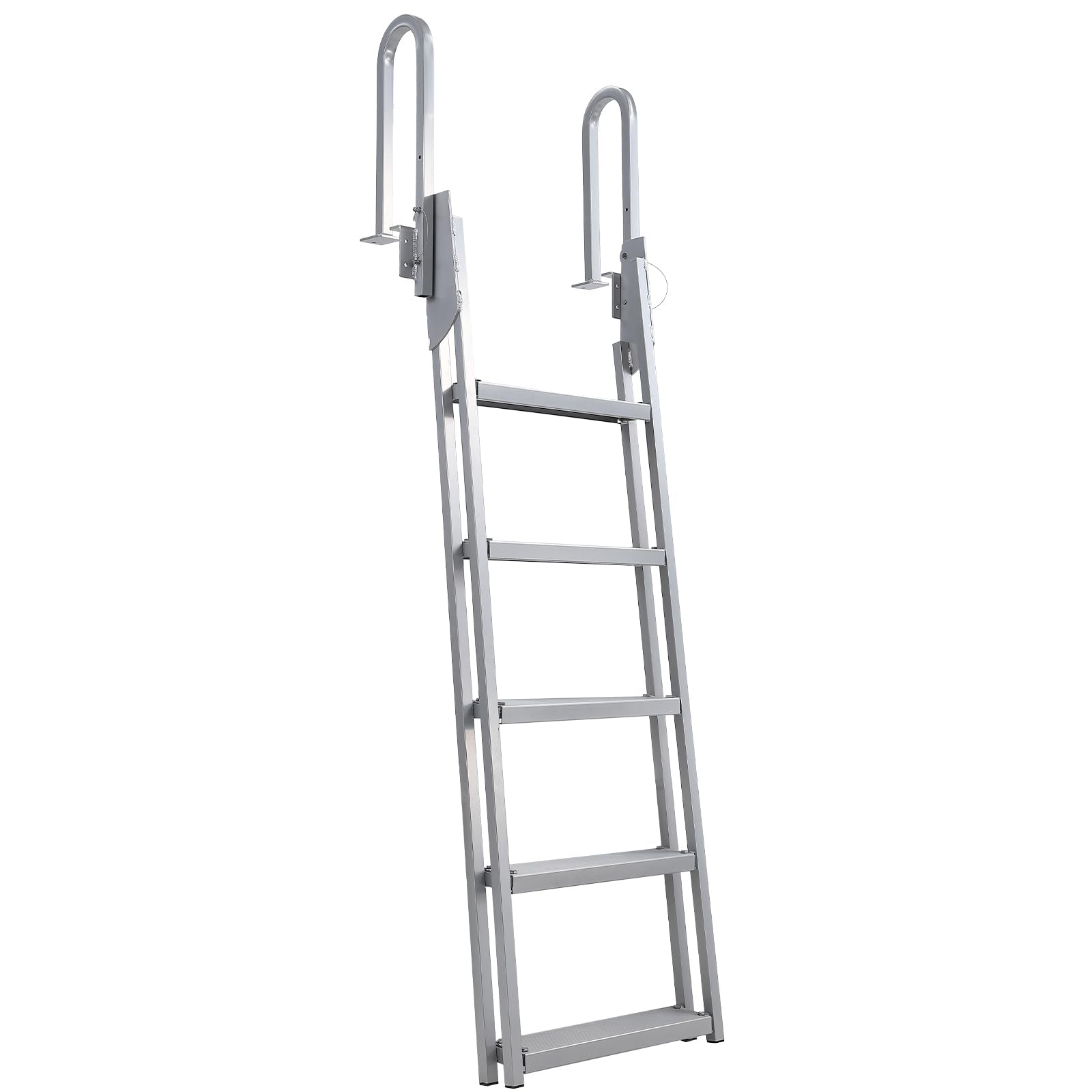 Garvee Flip Up Dock Ladder 4-5 Steps, Anti-Corrosion 6063 Aluminum, Upgraded Nonslip Pedals, Adjustable Height, 350lbs Capacity, Suitable for Lake-Poo