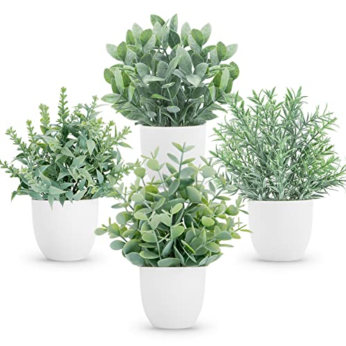 Der Rose Faux Plants Indoor, 4 Pack Small Fake Plants Mini Artificial Plants in Pots for Home Office Shelf Farmhouse Bathroom Decor Grey