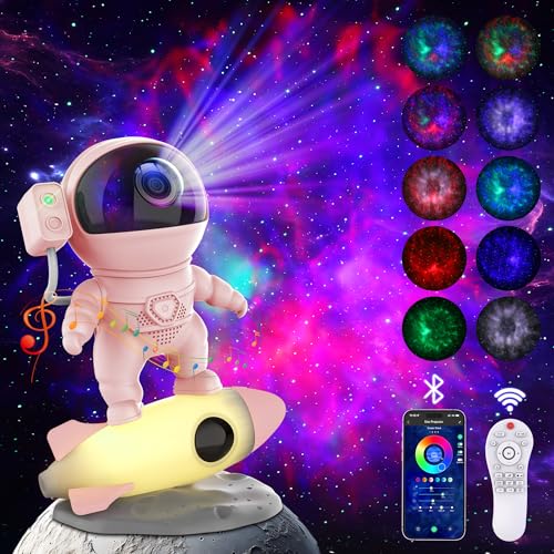 FlyEagle Astronaut Galaxy Projector, Star Nebula Projector with Rocket Lamp, Night Lights LED Star Projectors for Bedroom, Remote Control, White Noise