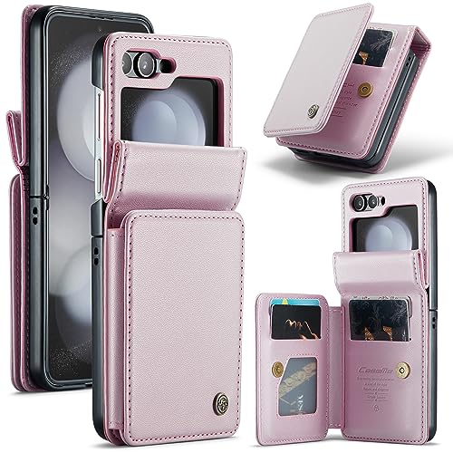 for Samsung Galaxy Z Flip 5 Wallet Case with RFID Blocking and 4 Credit Card Holder, Premium Durable Leather Magnetic Clasp Kickstand Heavy Duty Shock