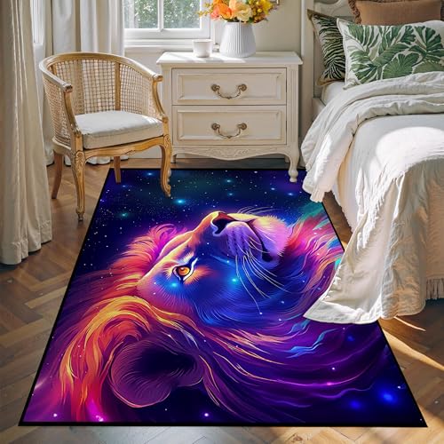 Galaxy Lion Rug Large 3D Fierce Lions Area Rugs for Kids Bedroom Living Room Playroom Gameroom Boys Glitter Carpet Throw Rugs Floor Mat 71 in x 47 in