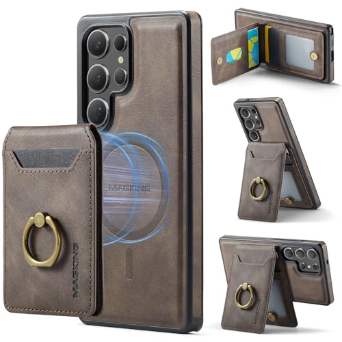 for Samsung Galaxy S24 Ultra Case with 2 in 1 Detachable Slim Ring Wallet, Durable Retro Leather Magnetic Card Holder wiht 5 Card Slots RFID Blocking
