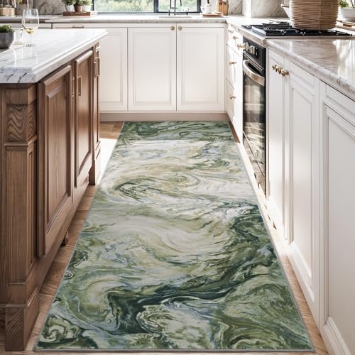 2x10 Runner Rug for Hallways Kitchen Modern Abstract Washable Rug Soft Non Slip Carpet for Laundry Entryway Bedroom Bathroom 2' x 10' (Runner) Green