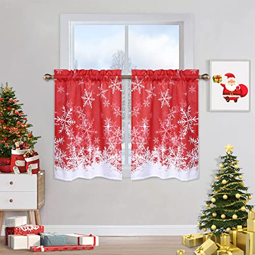 Garvee Tier Curtains for Kitchen, Chriatmas Snowflake Pattern Half Window Cafe Curtains Kitchen Curtains, Xmas Decorations Bathroom Window Curtain, 26