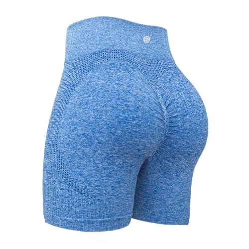 RUNNING GIRL Seamless Scrunch Workout Gym Shorts for Wome,High Waist Tummy Control Athletic Running Biker Shorts A-blue Large